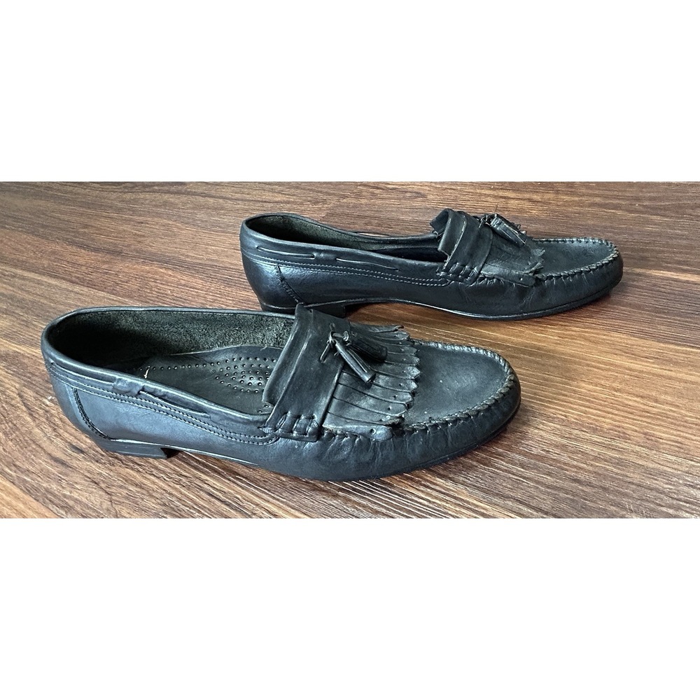 Oleg Cassini Black Leather Kilties Tassel Loafers Mens Shoe Size 12D Made Brazil